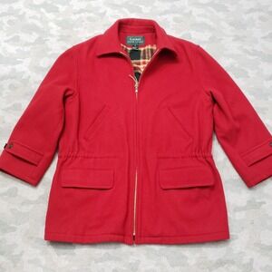 Lauren Ralph Lauren Coat‎ Womens Medium Red Wool Blanket Lined Full Zip Pockets